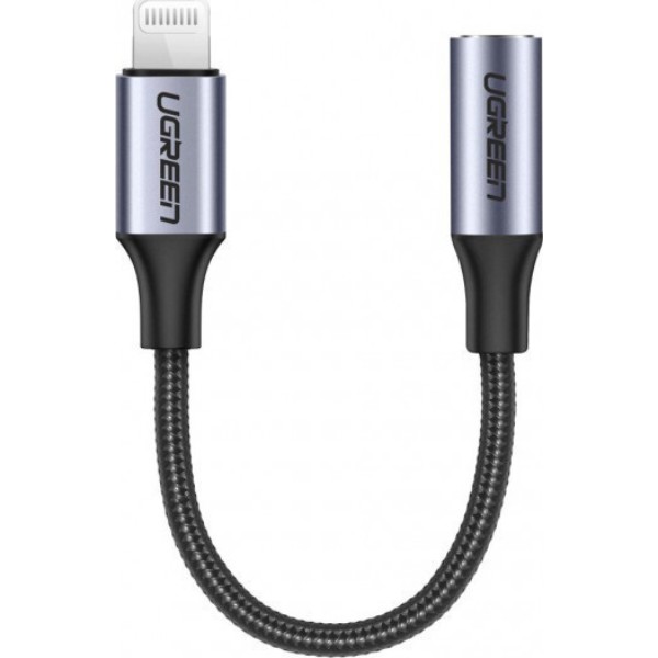 Фото - Переходник аудио UGREEN US211 3.5 mm Female to Lightning Male Braided with Aluminum Shell 10 cm Black (30756)