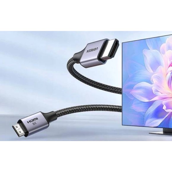 Фото - Кабель HDMI UGREEN HD163 miniHDMI to HDMI, 2 m, v2.1 UltraHD 8K-3D Braided Nylon Black (15515)