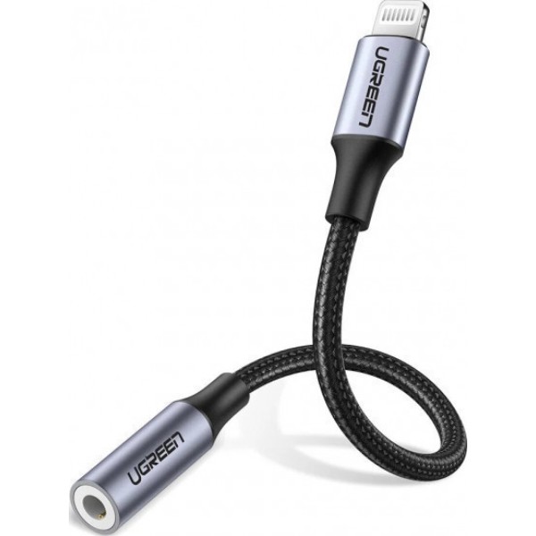 Фото - Переходник аудио UGREEN US211 3.5 mm Female to Lightning Male Braided with Aluminum Shell 10 cm Black (30756)
