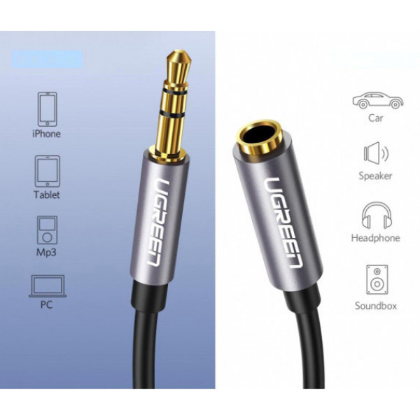 Фото - Кабель 3.5 мм -3.5 мм UGREEN AV118 3.5 mm Male to 3.5 mm Female, 2 m Black (10594)