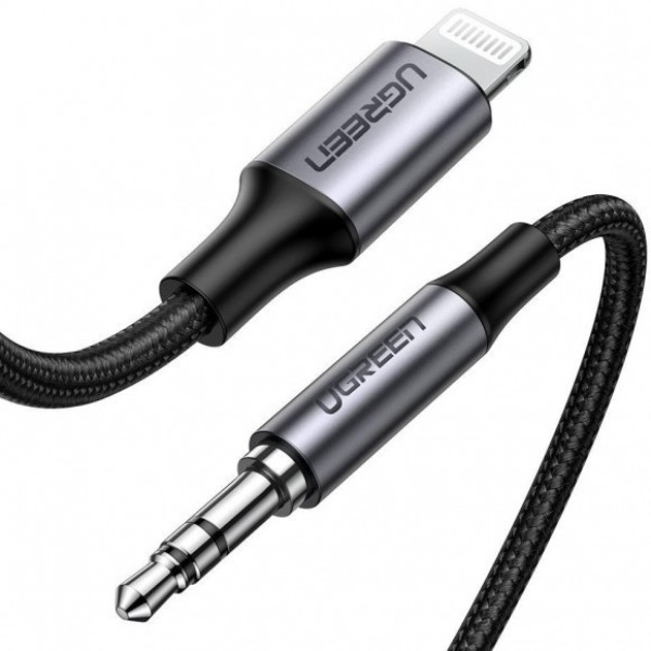 Фото - Уценка - Переходник аудио UGREEN US315 3.5 mm Male to Lightning Audio Cable Braided with Aluminum Shell 1 m Black (70509)
