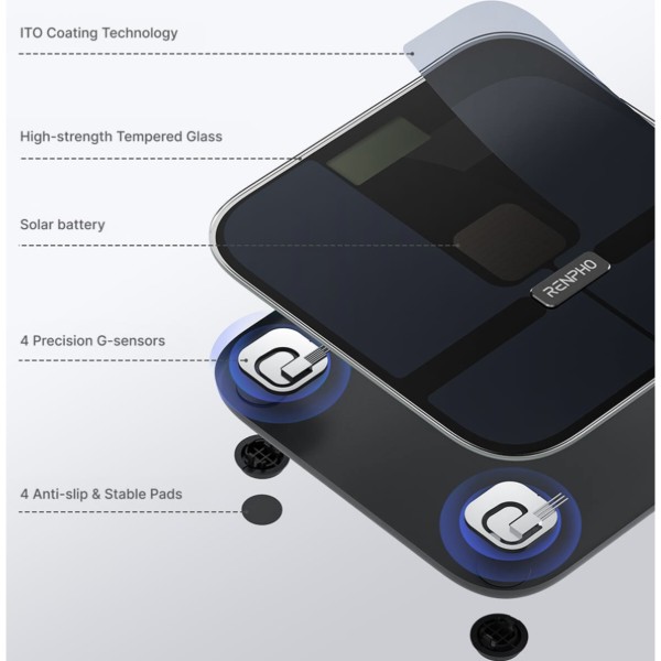 Фото - Ваги підлогові RENPHO Elis Solar 2 Smart Body Scale Black (R-A020-BK)