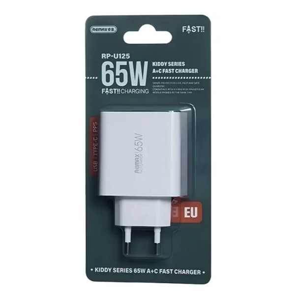 Фото - Мережевий зарядний пристрій Remax Kiddy Series 65W A+C Fast Charger RP-U125 EU-White (6954851209454)