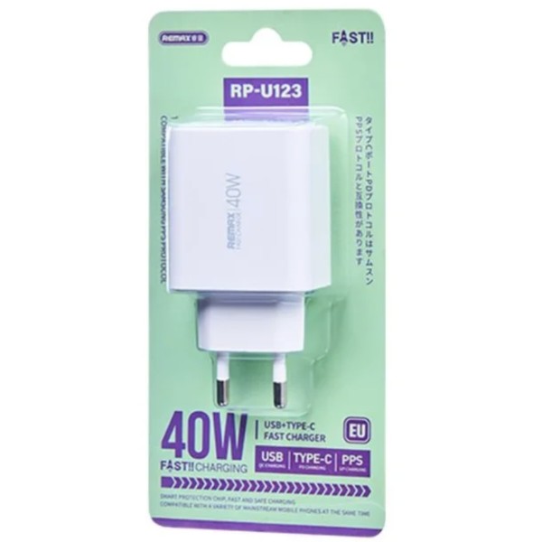 Фото - Мережевий зарядний пристрій Remax Kiddy Series 40W 1A+2C Fast Charger RP-U123 EU-White (6954851209515)