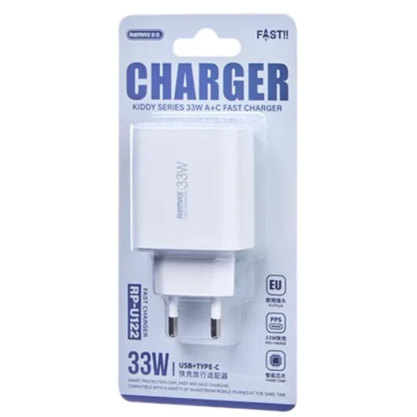 Фото - Мережевий зарядний пристрій Remax Kiddy Series 33W A+C Fast Charger RP-U122 EU-White (6954851209393)