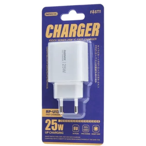 Фото - Мережевий зарядний пристрій Remax Kiddy Series 25W 1C Fast Charger RP-U137 White (6954851212676)
