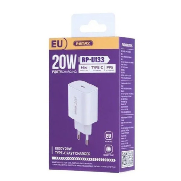 Фото - Сетевое зарядное устройство Remax Kiddy Series 20W 1C Fast Charger RP-U133 EU-White (6954851213123)