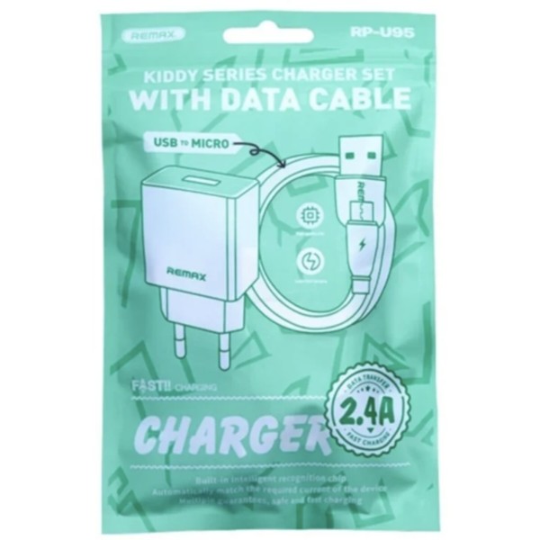 Фото - Сетевое зарядное устройство Remax Kiddy Series 2.4A RP-Charger Set with Cable U95 Micro (6954851218173)