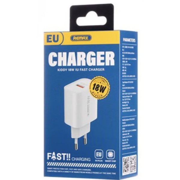 Фото - Мережевий зарядний пристрій Remax Kiddy Series 18W 1U Fast Charge RP-U119 EU-White (6954851213208)