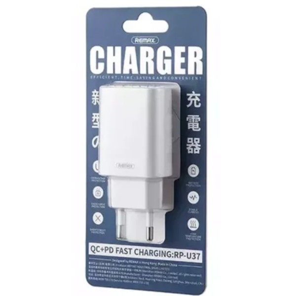 Фото - Мережевий зарядний пристрій Remax Jane Series QC3.0+PD 20W GaN Fast Charger RP-U37 EU-White (6954851244929)