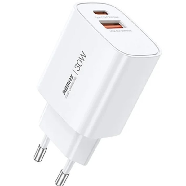 Фото - Сетевое зарядное устройство Remax GaN Fast Charging Charger  A+C U187-AC30W EU (6954851247128)