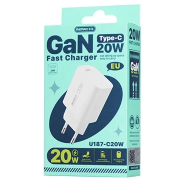 Фото - Сетевое зарядное устройство Remax GaN Fast charging 1C Charger U187-C20W EU (6954851247166)
