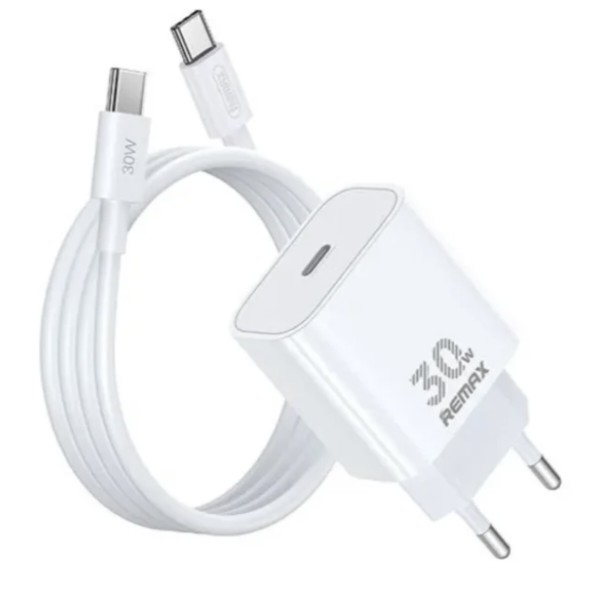 Фото - Сетевое зарядное устройство Remax Figen Series 30W All-compatible GaN Charger+ RC-CO21 Data Cable Set  RP-U71 EU-White (6954851236771)