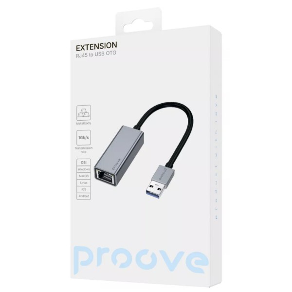 Фото - Перехідник USB-RJ-45 Proove OTG Extension RJ 45 to USB silver (RJEX00102001)