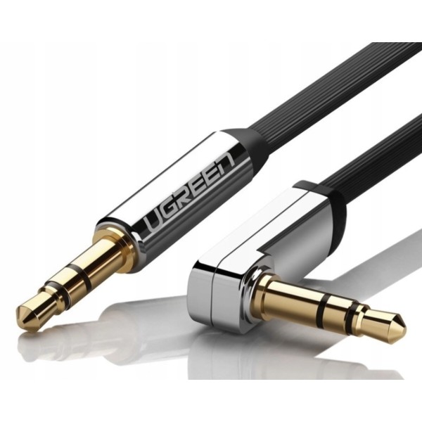 Фото - Кабель 3.5 мм - 3.5 мм UGREEN AV119 3.5mm male to 3.5mm male, Straight to angle flat Cable,TPE, 1m Black (10597)