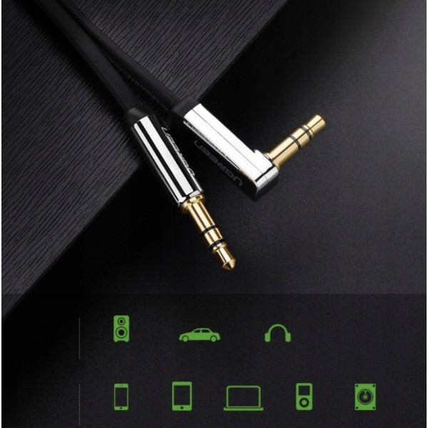 Фото - Кабель 3.5 мм - 3.5 мм UGREEN AV119 3.5mm male to 3.5mm male, Straight to angle flat Cable,TPE, 1m Black (10597)