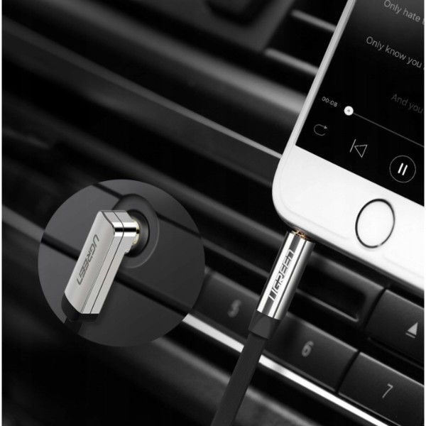 Фото - Кабель 3.5 мм - 3.5 мм UGREEN AV119 3.5mm male to 3.5mm male, Straight to angle flat Cable,TPE, 1m Black (10597)