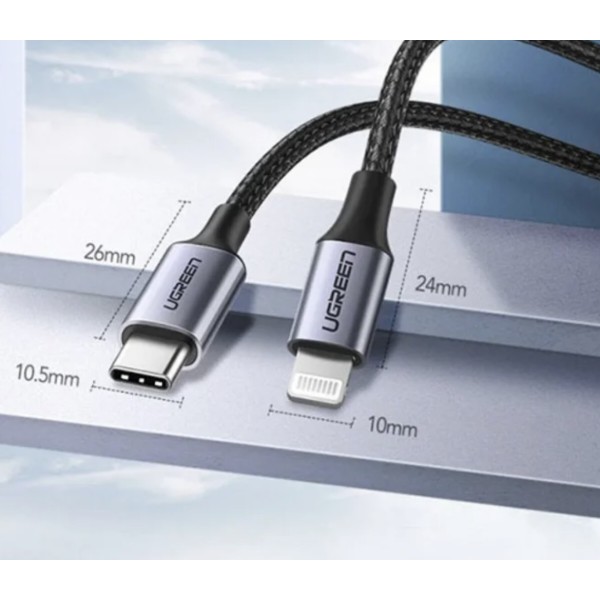 Фото - Кабель UGREEN US304 USB 2.0 Type-C M-Lightning M 2 m 20V/3A 60W White (60761)