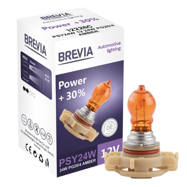 Фото - Автолампа Brevia PSY24W 12V 24W PG20/4 AMBER Power +30% CP (12226C)