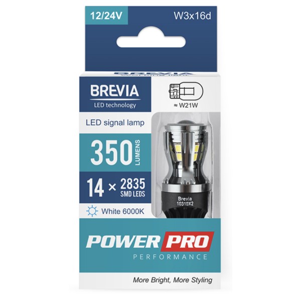 Фото - Автолампа Brevia PowerPro W21W 350Lm 14x2835SMD 12/24V CANbus, 2шт. (10310X2)