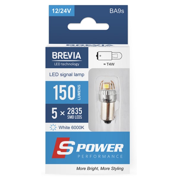 Фото - Автолампа Brevia S-Power T4W 150Lm 5x2835SMD 12/24V CANbus, 2шт. (10219X2)