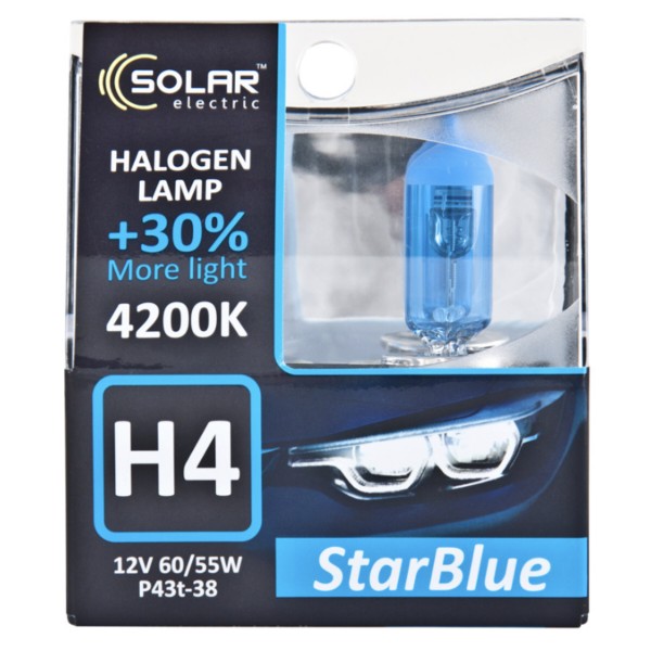 Фото - Автолампа Solar H4 12V 60/55W P43t-38 StarBlue 4200K SET (1244S2)