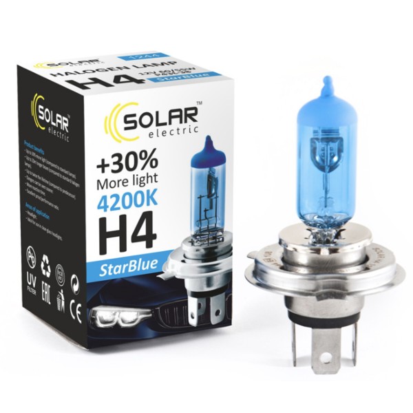 Фото - Автолампа Solar H4 12V 60/55W P43t-38 StarBlue 4200K (1244)