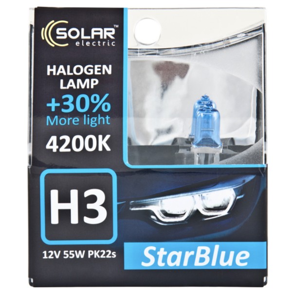 Фото - Автолампа Solar H3 12V 55W PK22s StarBlue 4200K SET (1243S2)