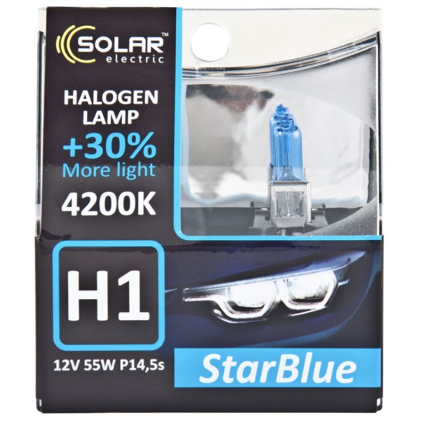 Фото - Автолампа Solar H1 12V 55W P14,5s StarBlue 4200K SET (1241S2)