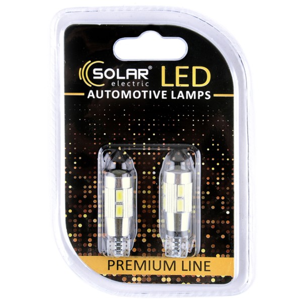 Фото - Автолампа Solar 12V T10 W2.1x9.5d 10SMD 5730 + lens CANBUS white 2 шт. (SL1348)