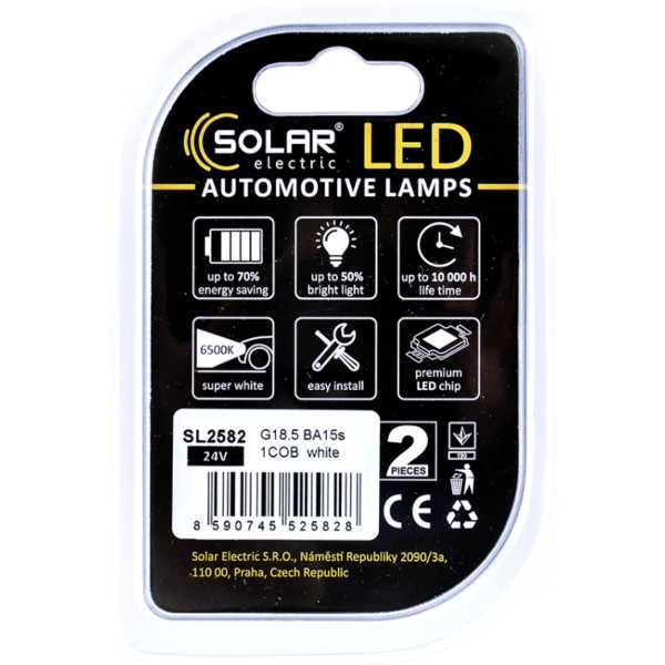 Фото - Автолампа Solar 24V G18.5 BA15s 1COB white 2 шт. (SL2582)