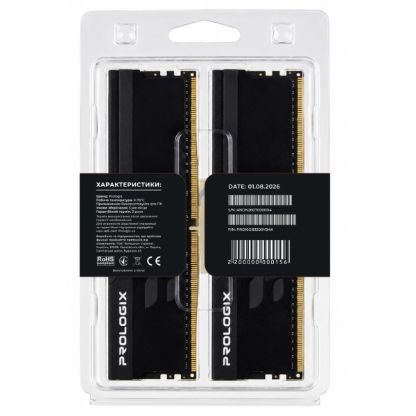 Фото - Память DDR ProLogix DDR4 2x8GB/3200 Prologix Onyx Black (PRO16GB3200YB4K)
