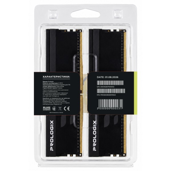 Фото - Память DDR ProLogix DDR4 2x16GB/3200 Prologix Onyx Black (PRO32GB3200YB4K)