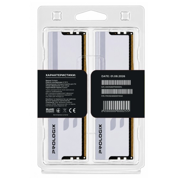 Фото - Память DDR ProLogix DDR4 2x16GB/3200 Prologix Onyx White (PRO32GB3200YW4K)