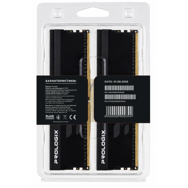 Фото - Память DDR ProLogix DDR4 2x16GB/3600 Prologix Onyx Black (PRO32GB3600YB4K)