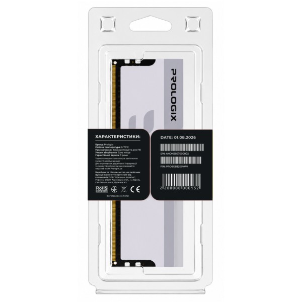 Фото - Память DDR ProLogix DDR4 8GB/3200 Prologix Onyx White (PRO8GB3200YW4)