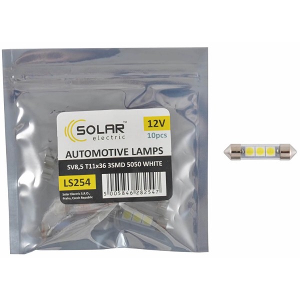 Фото - Автолампа Solar LED 12V SV8.5 T11x36 3smd 5050 white 10 шт. (LS254_P)