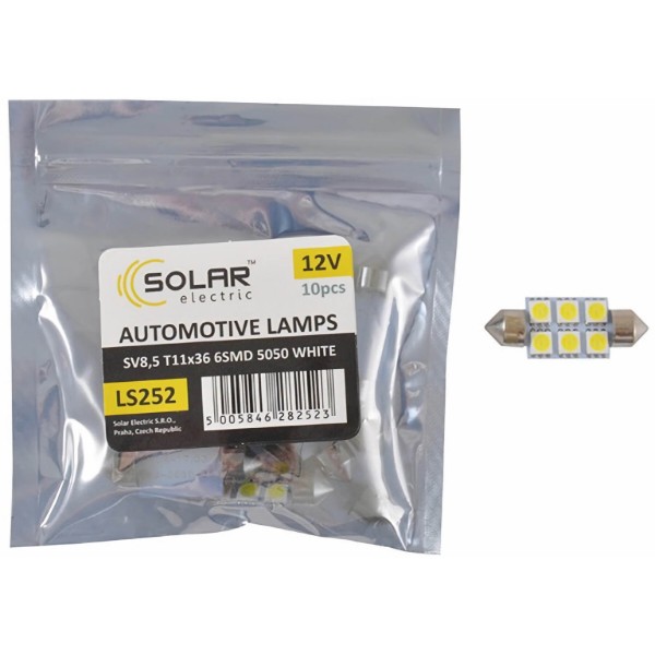 Фото - Автолампа Solar LED 12V SV8.5 T11x36 6smd 5050 white 10 шт. (LS252_P)