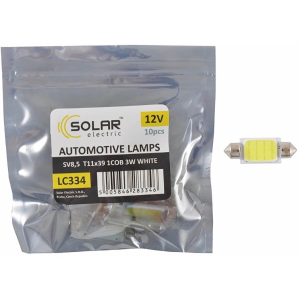 Фото - Автолампа Solar LED 12V SV8.5 T11x39 1COB-8SMD 56LM white 10 шт. (LC334_P)