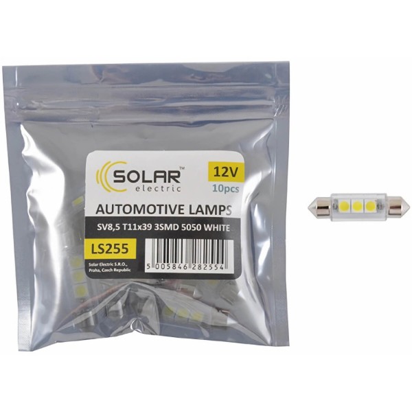 Фото - Автолампа Solar LED 12V SV8.5 T11x39 3smd 5050 white 10 шт. (LS255_P)