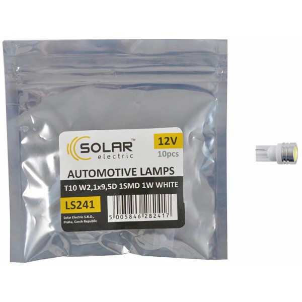 Фото - Автолампа Solar LED 12V T10 W2.1x9.5d 1SMD 1W white 10 шт. (LS241_P)
