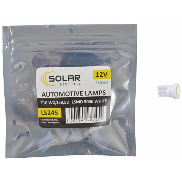 Фото - Автолампа Solar LED 12V T10 W2.1x9.5d 1smd 5050 white 10 шт. (LS245_P)