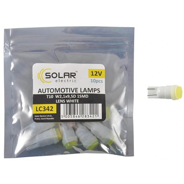 Фото - Автолампа Solar LED 12V T10 W2.1x9.5d 1SMD with lens white 10 шт. (LC342_P)