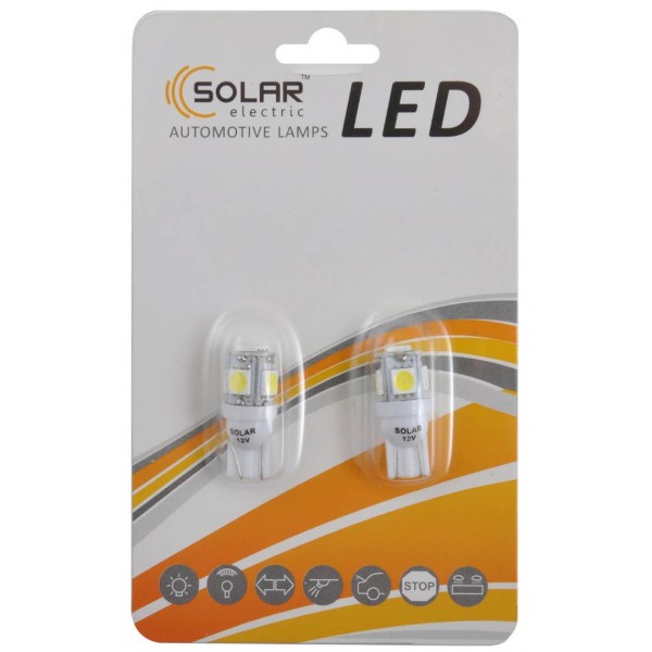 Фото - Автолампа Solar LED 12V T10 W2.1x9.5d 5smd 5050 white 2 шт. (LS243_B2)