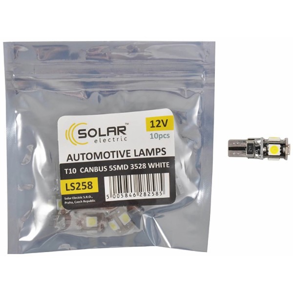 Фото - Автолампа Solar LED 12V T10 Canbus 5SMD 5050, white 10 шт. (LS258_P)