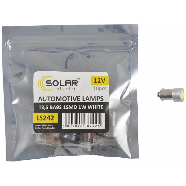 Фото - Автолампа Solar LED 12V T8.5 BA9s 1SMD 1W white 10 шт. (LS242_P)