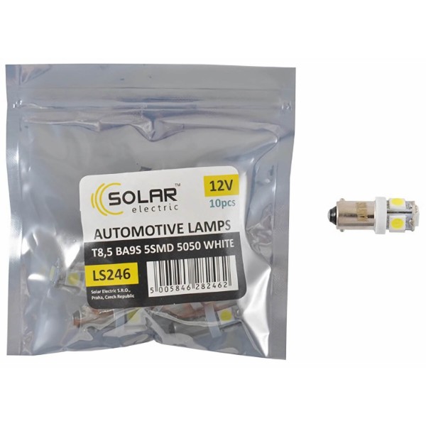 Фото - Автолампа Solar LED 12V T8.5 BA9s 5smd 5050 white 10 шт. (LS246_P)