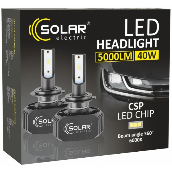 Фото - Автолампа Solar H7 LED 12/24V 40W 5000Lm 6000K CSP1860 2 шт. (8207)