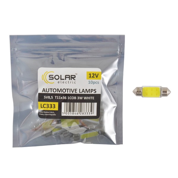 Фото - Автолампа Solar LED 12V SV8.5 T11x36 1COB-8SMD 56LM white 10 шт. (LC333_P)
