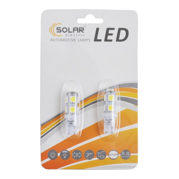 Фото - Автолампа Solar LED 12V T10 9SMD 5050 white 2 шт. (LS277_B2)